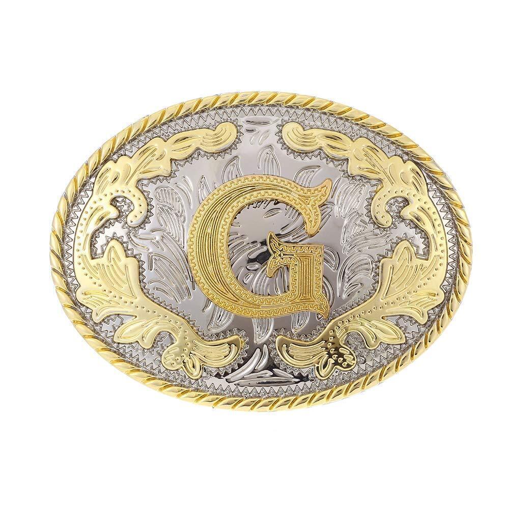 4411 Western Belt Buckle Initial Letters ABCDEFG to Y-Cowboy Rodeo Gold
